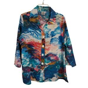 4617)Parsley & Sage Multicolor Lagenlook Art to Wear Button Down Tunic Top Large